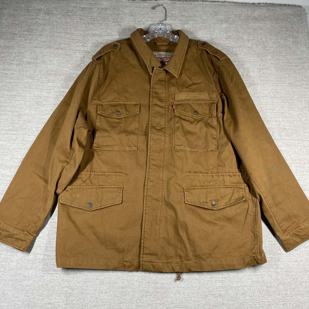 Levi Military Field Jacket Mens XXL Brown Cotton Utility Coat Unlined Denim
